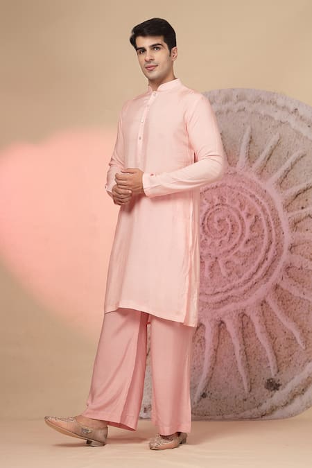 Soniya G_Pink Chanderi Silk Embroidery Bandhgala And Kurta Set _Online_at_Aza_Fashions