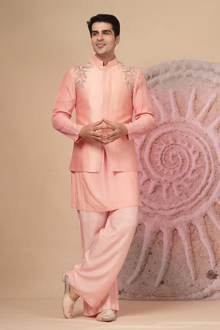 Soniya G Placed Floral Work Nehru Jacket & Kurta Set 