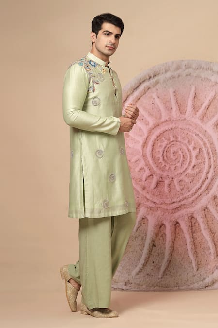 Buy_Soniya G_Green Chanderi Silk Embroidery Kurta Set 