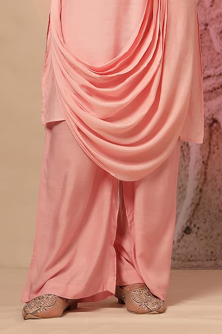 Soniya G Pink Muslin Embroidery Cowl Kurta Set Online at Aza Fashions Soniya G_Pink Muslin Embroidery Cowl Kurta Set _Online_at_Aza_Fashions