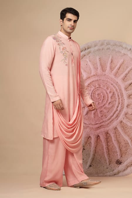 Buy_Soniya G_Pink Muslin Embroidery Cowl Kurta Set _Online_at_Aza_Fashions