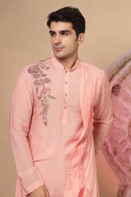 Shop_Soniya G_Pink Muslin Embroidery Cowl Kurta Set 