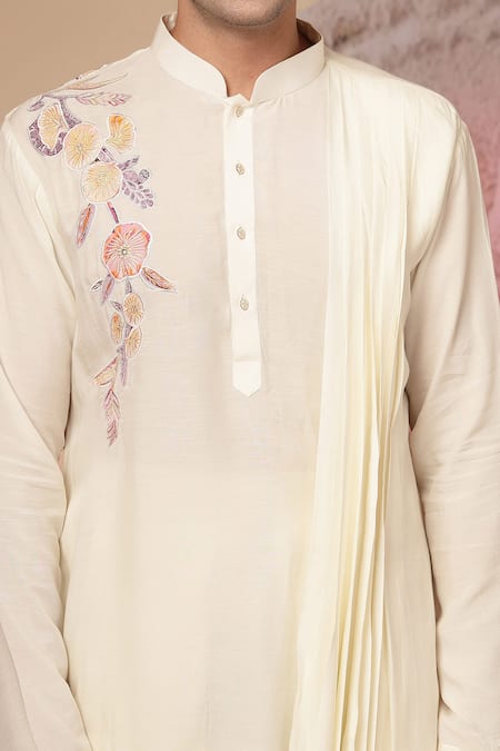 Buy_Soniya G_Ivory Muslin Embroidery Cowl Kurta Set 