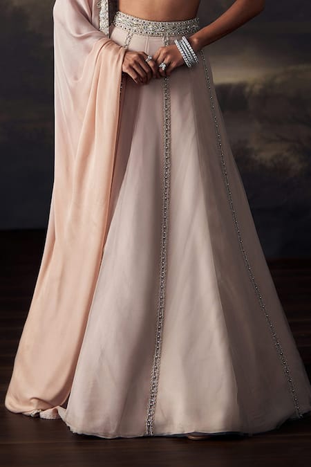 Buy_Ohaila Khan_Brown Tulle, Chiffon Sequins, Crystals, Beads, Embroidery, Blouse Lehenga Set _Online_at_Aza_Fashions