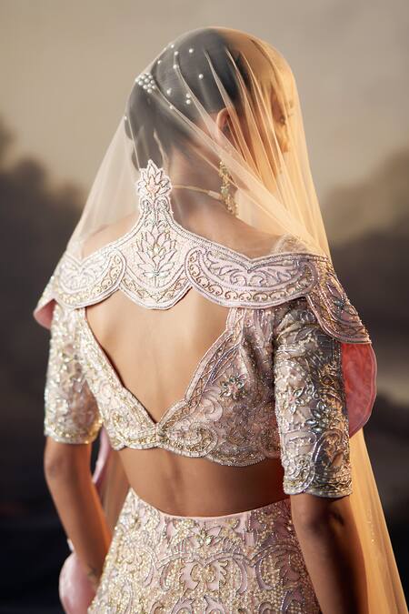 Ohaila Khan_Pink Tulle, Silk Crystals, Beads, Embroidery, Metallic Thread, Lehenga Set _at_Aza_Fashions