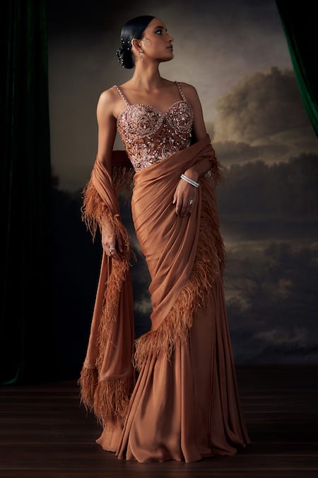 Ohaila Khan Embroidered Corset With Pre-Draped Saree 