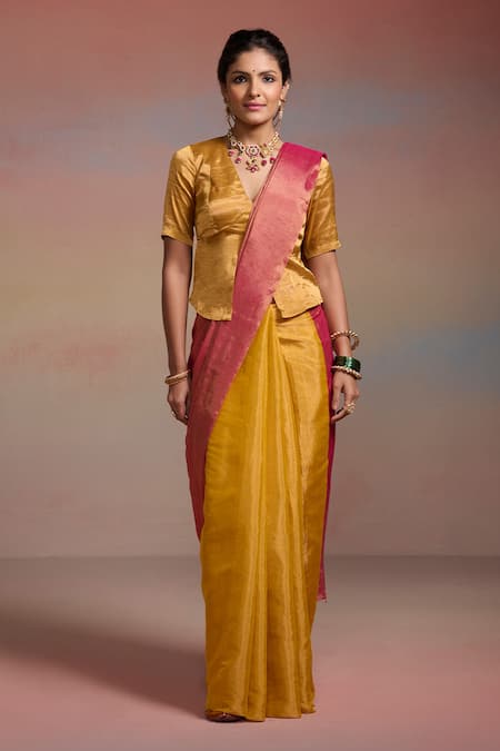 Dressfolk Yellow Tissue Beads Rivya Saree With Unstitched Blouse Piece Online at Aza Fashions Dressfolk_Yellow Tissue Beads Rivya Saree With Unstitched Blouse Piece _Online_at_Aza_Fashions