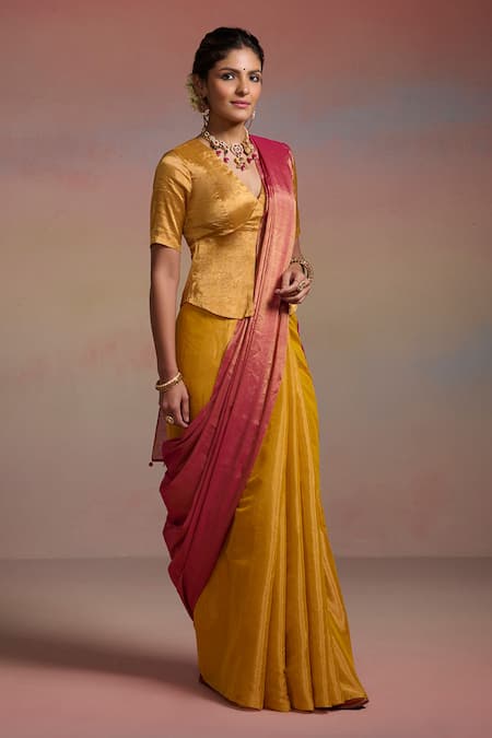 Buy Dressfolk Yellow Tissue Beads Rivya Saree With Unstitched Blouse Piece Online at Aza Fashions Buy_Dressfolk_Yellow Tissue Beads Rivya Saree With Unstitched Blouse Piece _Online_at_Aza_Fashions