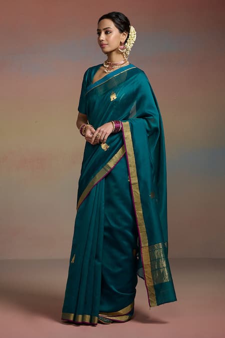 Buy Dressfolk Teal Chanderi Embroidery, Beads Iraaya Woven Saree With Unstitched Blouse Piece Online at Aza Fashions Buy_Dressfolk_Teal Chanderi Embroidery, Beads Iraaya Woven Saree With Unstitched Blouse Piece _Online_at_Aza_Fashions