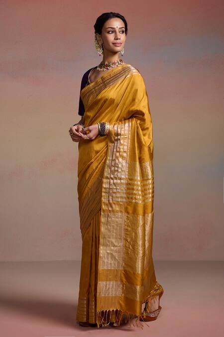 Buy Dressfolk Yellow Maheshwari, Silk Zari, Ziya Woven Saree With Unstitched Blouse Piece Online at Aza Fashions Buy_Dressfolk_Yellow Maheshwari, Silk Zari, Ziya Woven Saree With Unstitched Blouse Piece _Online_at_Aza_Fashions