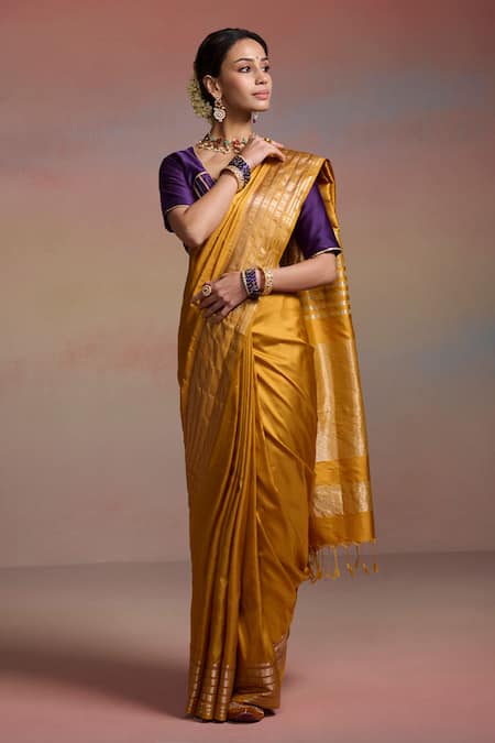 Shop Dressfolk Yellow Maheshwari, Silk Zari, Ziya Woven Saree With Unstitched Blouse Piece Online at Aza Fashions Shop_Dressfolk_Yellow Maheshwari, Silk Zari, Ziya Woven Saree With Unstitched Blouse Piece _Online_at_Aza_Fashions