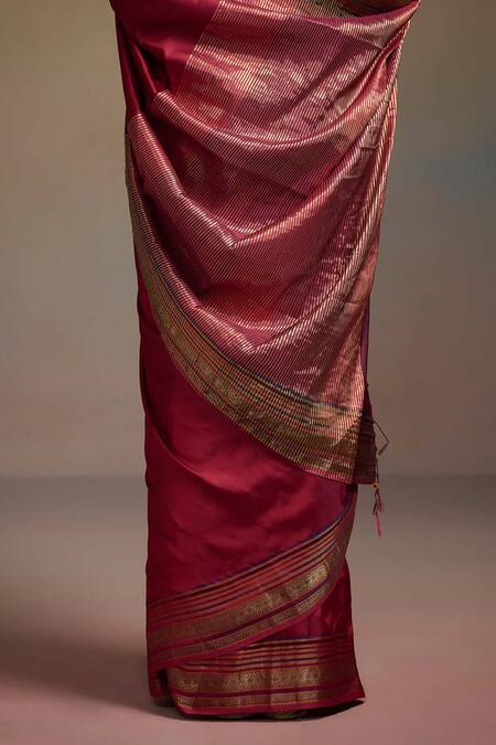 Dressfolk_Red Maheshwari, Silk Zari, Beads Rhea Woven Saree With Unstitched Blouse Piece _at_Aza_Fashions