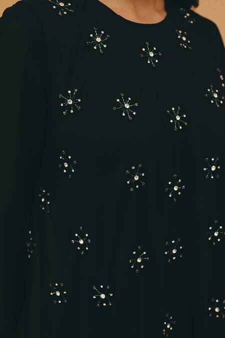 Maenaam Black Georgette Beads, Sequins Round Neck Dara Hand Embroidered Cape Pant Set Online at Aza Fashions Maenaam_Black Georgette Beads, Sequins Round Neck Dara Hand Embroidered Cape Pant Set _Online_at_Aza_Fashions