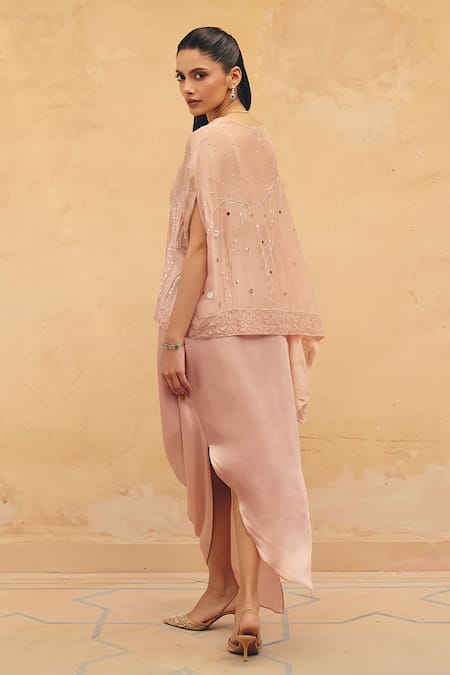 Shop Maenaam Pink Satin, Polyester, Organza Sequins, Beads, Maya Kaftan Top Skirt Set Online at Aza Fashions Shop_Maenaam_Pink Satin, Polyester, Organza Sequins, Beads, Maya Kaftan Top Skirt Set _Online_at_Aza_Fashions