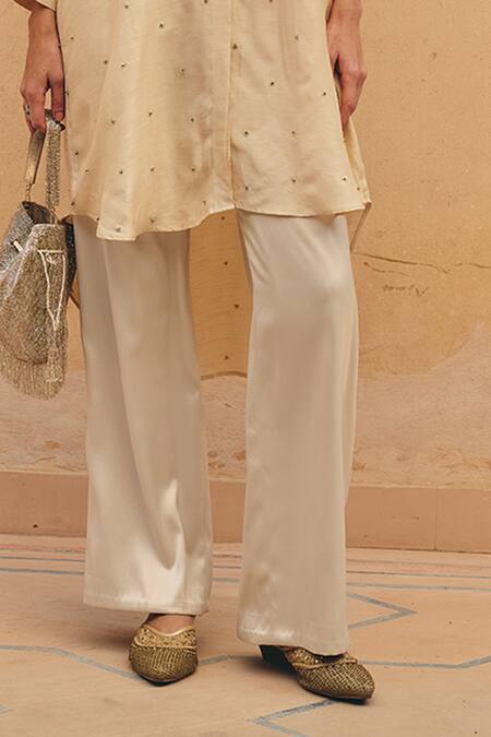 Maenaam Beige Silk Beads Collared, Button-down Zoe Hand Embroidered Kurta And Pant Set Online at Aza Fashions Maenaam_Beige Silk Beads Collared, Button-down Zoe Hand Embroidered Kurta And Pant Set _Online_at_Aza_Fashions