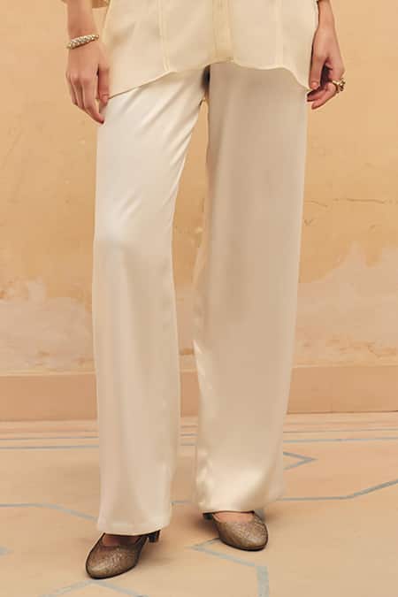 Maenaam Beige Organza, Satin, Polyester Embroidery Navea Hand Tunic And Pant Set Online at Aza Fashions Maenaam_Beige Organza, Satin, Polyester Embroidery Navea Hand Tunic And Pant Set _Online_at_Aza_Fashions