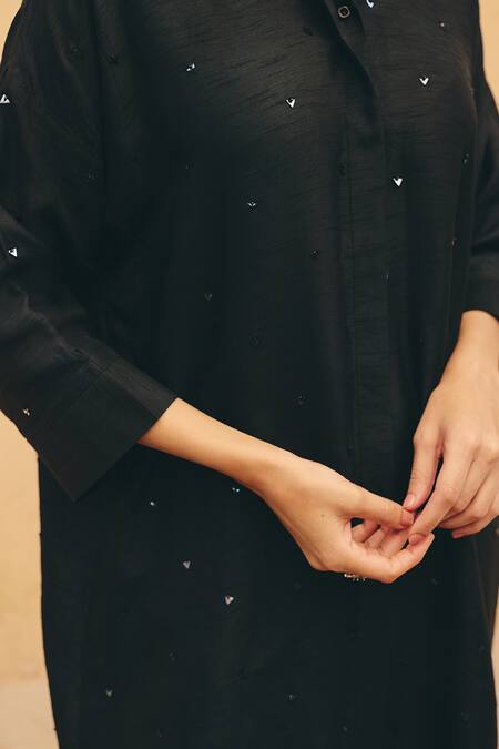Buy Maenaam Black Silk Sequins, Embroidery Collared, Button-down Zoe Hand Shirt And Pant Set Online at Aza Fashions Buy_Maenaam_Black Silk Sequins, Embroidery Collared, Button-down Zoe Hand Shirt And Pant Set _Online_at_Aza_Fashions