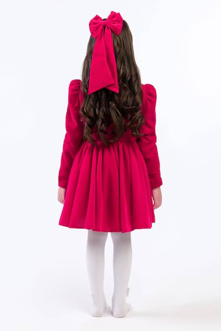 The Pony & Peony Co. Magenta Velvet Bow Dress 