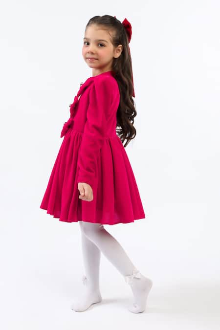 The Pony & Peony Co._Magenta Velvet Bows, Studs Dress _Online_at_Aza_Fashions