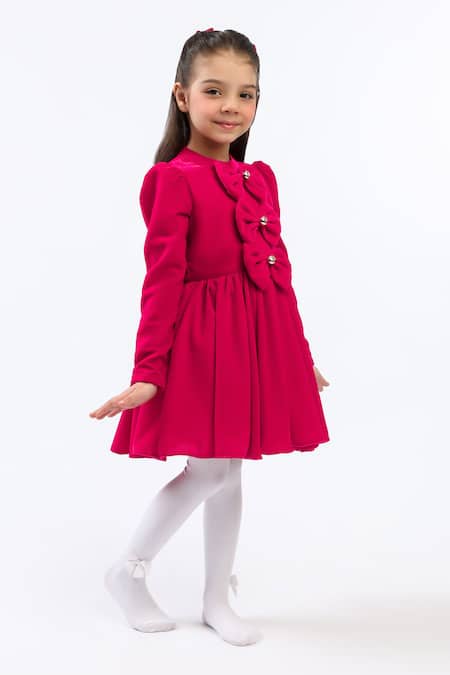 The Pony & Peony Co. Magenta Velvet Bow Dress 