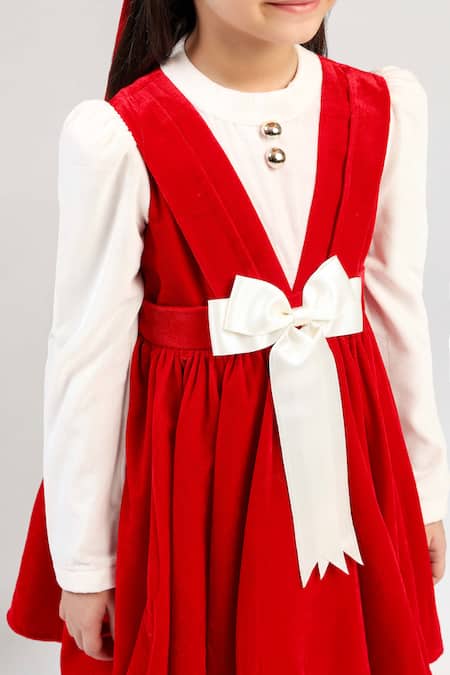 The Pony & Peony Co._Red Velvet Bows And White Dress _Online_at_Aza_Fashions