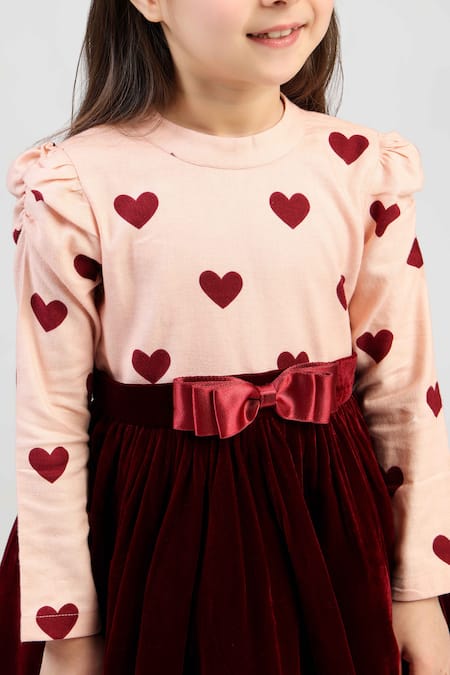 Shop_The Pony & Peony Co._Peach Flannel, Cotton Bows Rosewood Dress _Online_at_Aza_Fashions