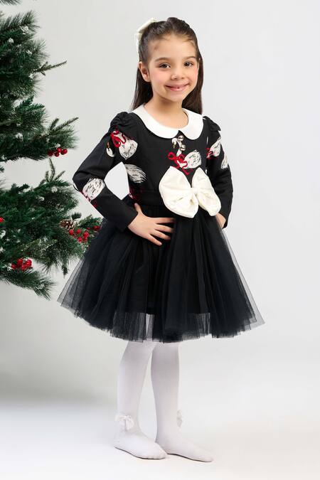 Buy The Pony & Peony Co. Black Flannel, Cotton Bows, Ribbons Swan Dress Online at Aza Fashions Buy_The Pony & Peony Co._Black Flannel, Cotton Bows, Ribbons Swan Dress _Online_at_Aza_Fashions
