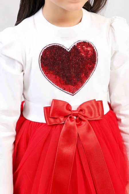 Shop_The Pony & Peony Co._Red Rayon Sequins, Bows Love Me Dress _Online_at_Aza_Fashions
