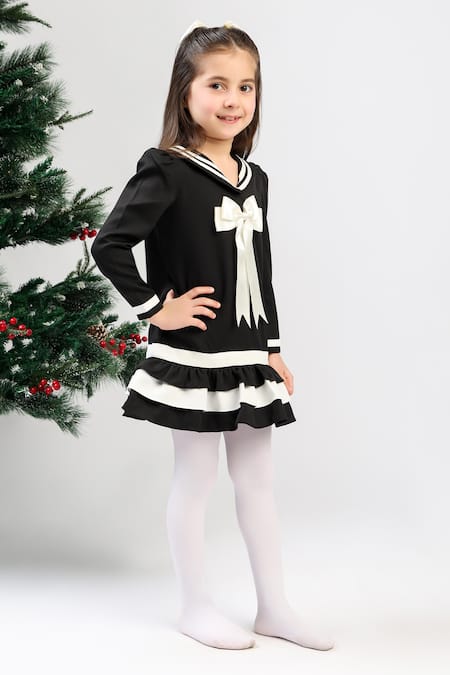 The Pony & Peony Co. Black Crepe Bows Sailor Dress Online at Aza Fashions The Pony & Peony Co._Black Crepe Bows Sailor Dress _Online_at_Aza_Fashions