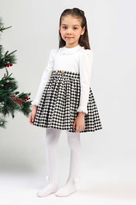 The Pony & Peony Co._White Tweed Houndstooth Pattern Dress _Online_at_Aza_Fashions