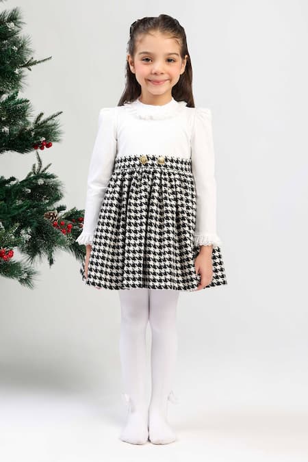 Buy_The Pony & Peony Co._White Tweed Houndstooth Pattern Dress _Online_at_Aza_Fashions