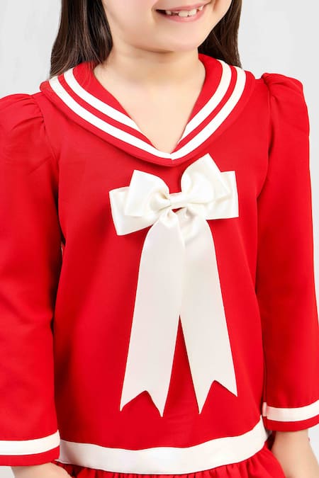 Shop_The Pony & Peony Co._Red Crepe Bows, Ribbons Sailor Dress _Online_at_Aza_Fashions