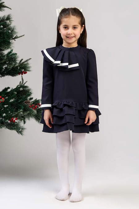 Buy_The Pony & Peony Co._Navy Crepe Ruffles, Ribbons Coco Dress _Online_at_Aza_Fashions