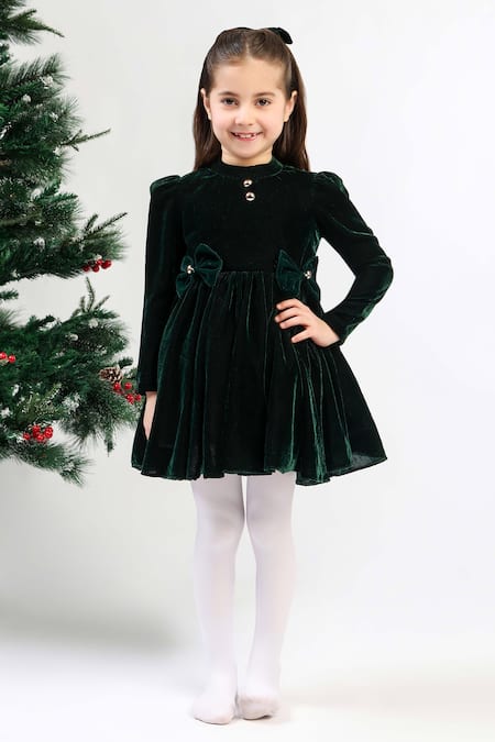 The Pony & Peony Co. Green Velvet Bow Dress 