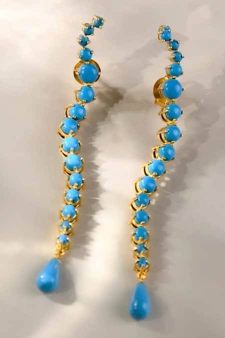 Shop MAALICIOUS JEWELRY Blue Crystals Waves Of Crabby Earrings at Aza Fashions Shop_MAALICIOUS JEWELRY_Blue Crystals Waves Of Crabby Earrings _at_Aza_Fashions