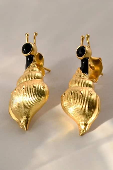 Shop MAALICIOUS JEWELRY Gold Plated Sea Snail Earrings at Aza Fashions Shop_MAALICIOUS JEWELRY_Gold Plated Sea Snail Earrings _at_Aza_Fashions