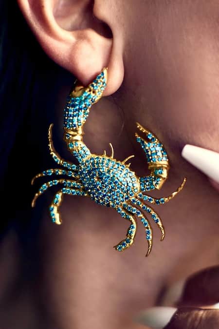 MAALICIOUS JEWELRY Gold Plated Crystals So Crabby Mismatched Earrings Online at Aza Fashions MAALICIOUS JEWELRY_Gold Plated Crystals So Crabby Mismatched Earrings _Online_at_Aza_Fashions