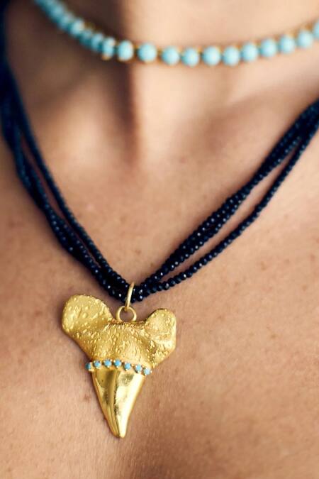 Buy MAALICIOUS JEWELRY Black Shark Fang Pendant Beaded Chain Necklace Online at Aza Fashions Buy_MAALICIOUS JEWELRY_Black Shark Fang Pendant Beaded Chain Necklace _Online_at_Aza_Fashions