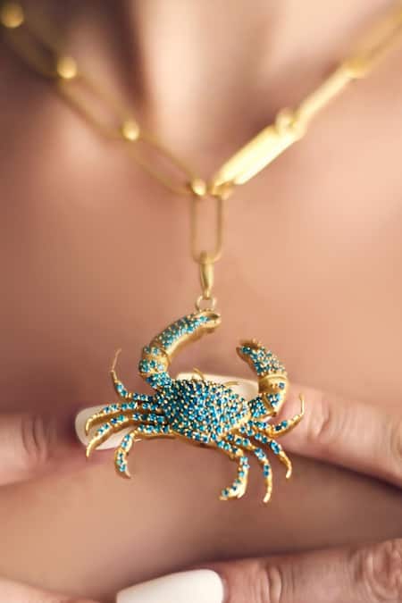 MAALICIOUS JEWELRY Blue So Crabby Pendant Online at Aza Fashions MAALICIOUS JEWELRY_Blue So Crabby Pendant _Online_at_Aza_Fashions