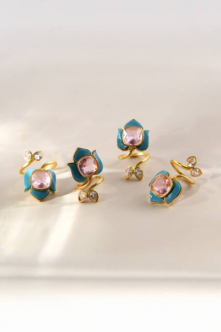 MAALICIOUS JEWELRY Multi Color Stones, Crystals Siren Lotus Nail Ring - Single Pc at Aza Fashions MAALICIOUS JEWELRY_Multi Color Stones, Crystals Siren Lotus Nail Ring - Single Pc _at_Aza_Fashions