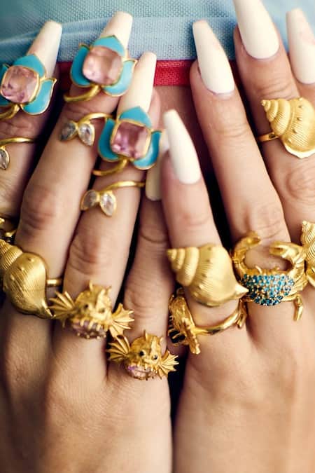 Buy MAALICIOUS JEWELRY Gold Plated Gemstones, Siren Angler Fish Ring - Single Pc Online at Aza Fashions Buy_MAALICIOUS JEWELRY_Gold Plated Gemstones, Siren Angler Fish Ring - Single Pc _Online_at_Aza_Fashions