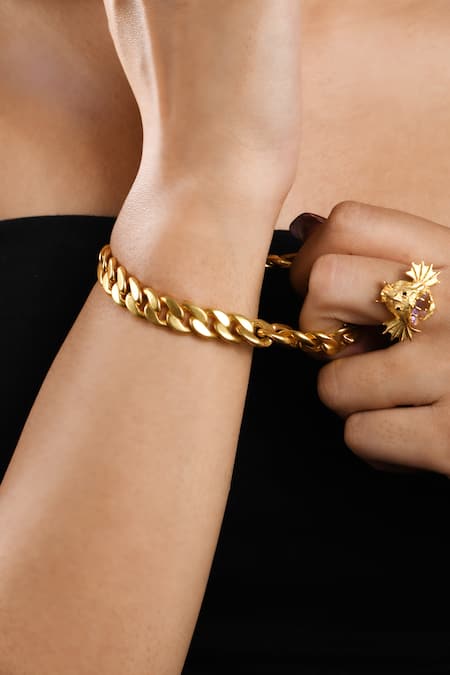 MAALICIOUS JEWELRY Gold Plated Tidal Wave Cuban Link Bracelet Online at Aza Fashions MAALICIOUS JEWELRY_Gold Plated Tidal Wave Cuban Link Bracelet _Online_at_Aza_Fashions