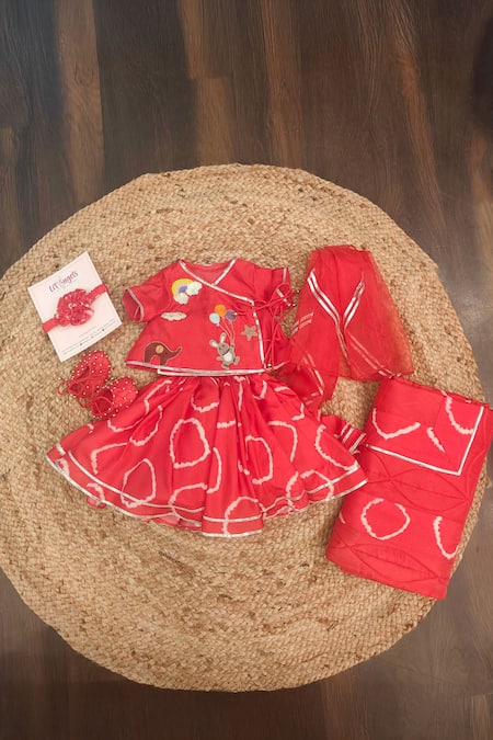 Lil Angels Bandhej Embroidered Jaamna Lehenga Set
