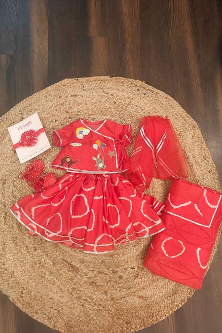 Lil Angels Bandhej Embroidered Jaamna Lehenga Set