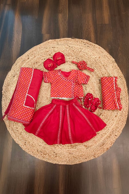 Lil Angels Bandhej Abla Embroidered Jaamna Lehenga Set