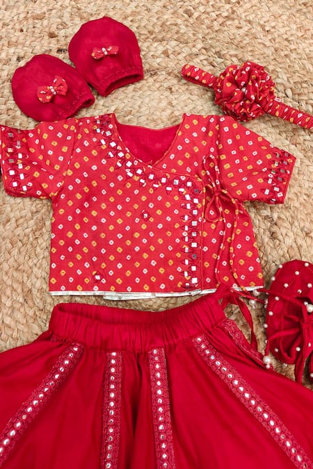 Lil Angels Bandhej Abla Embroidered Jaamna Lehenga Set