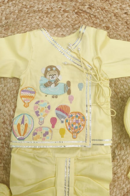 Lil Angels Yellow Silk Embroidery, Pearls, Metallic Hot Air Balloon Jaamna Kurta Set Online at Aza Fashions Lil Angels_Yellow Silk Embroidery, Pearls, Metallic Hot Air Balloon Jaamna Kurta Set _Online_at_Aza_Fashions