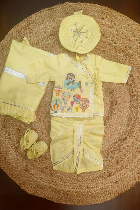 Lil Angels Hot Air Balloon Embroidered Jaamna Kurta Set