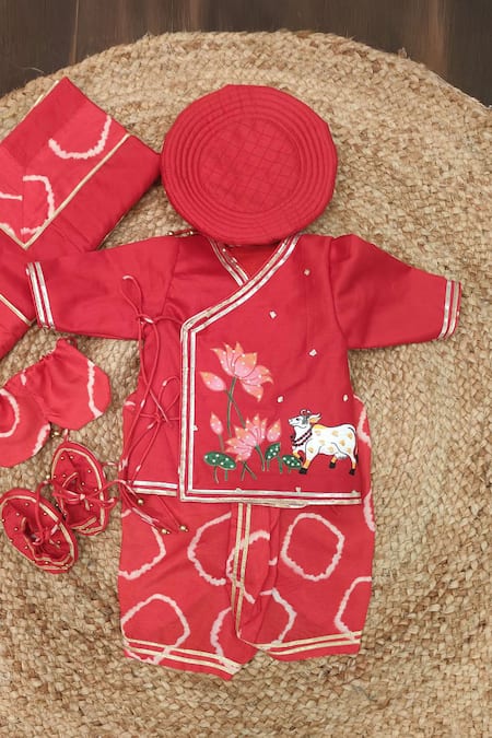 Lil Angels Bandhej Handpainted Pichwai Jaamna Kurta Set