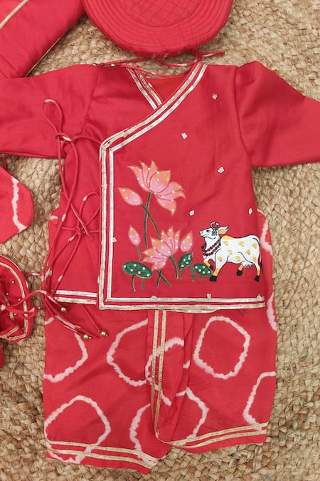Lil Angels Bandhej Handpainted Pichwai Jaamna Kurta Set